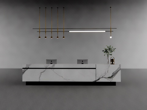 前台 酒店前台 办公室 电脑 工装su模型