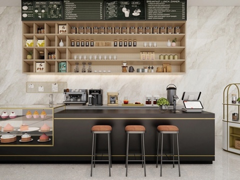 现代咖啡厅 现代咖啡吧台 咖啡前台su模型