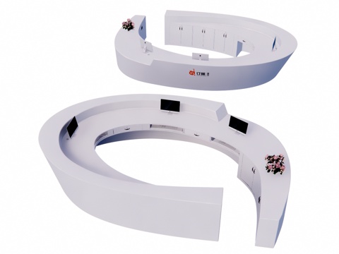 办公室 工装 酒店前台 办公 大厅 前台 电脑su模型