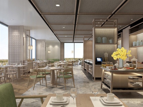 新中式自助餐厅 酒店餐厅su模型