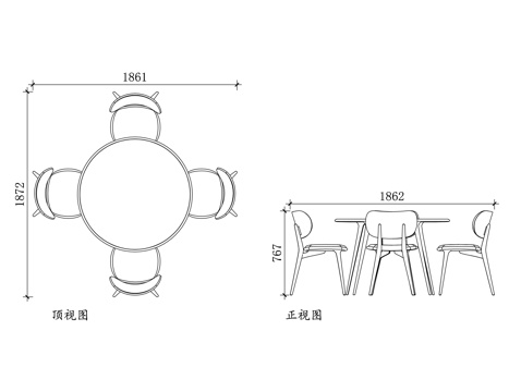 四人圆桌 圆形四人桌 四人位圆桌 圆形餐台 四人圆餐桌cad施工图