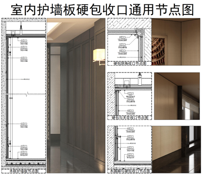 木框护墙板节点、墙面硬包通用节点、木踢脚硬包收口、硬包与天花cad施工图