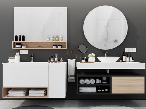  北欧卫生间洗手台 洗嗽柜3d模型 