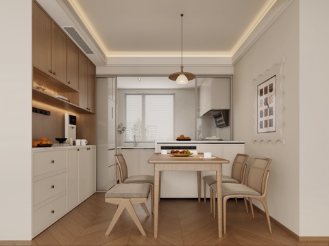  中古风客餐厅 原木风客餐厅 奶油风客餐厅 中古风家具3d模型 