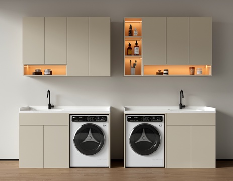  现代阳台洗衣机柜 洗衣机柜洗手池 阳台柜3d模型 