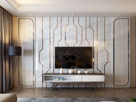  现代背景墙 电视柜 茶几 落地灯 书柜 窗帘3d模型 