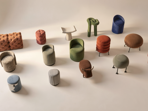 现代凳子 矮凳 脚踏 布艺凳子 圆凳su模型