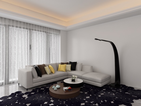  现代沙发 茶几 落地灯3d模型 