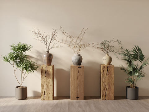 中古侘寂花艺 干枝摆件 盆栽干枝 中古风干枝摆件 侘寂风干枝su模型