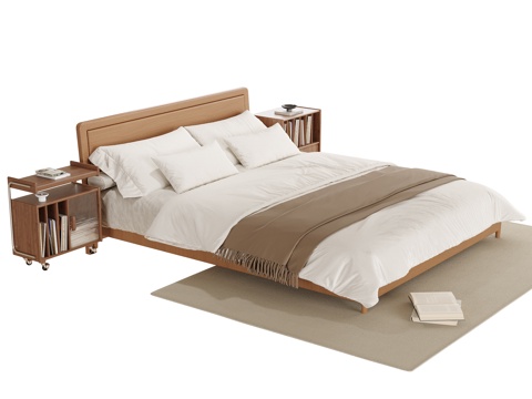 现代双人床 床头柜su模型