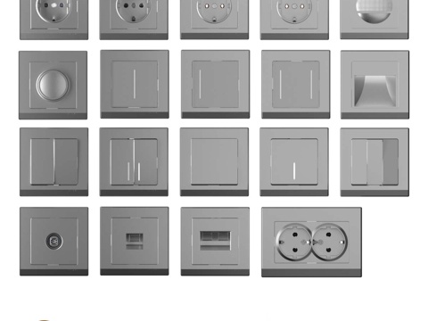  OM插座开关Werkel系列（哑光银）3d模型 