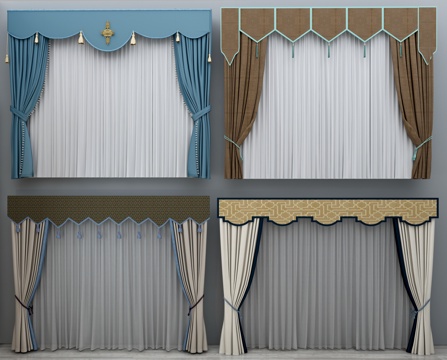  窗帘 欧式窗帘 布艺窗帘 现代窗帘窗纱 新中式窗帘 窗帘3d模型 