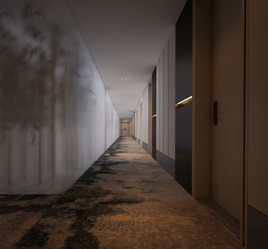  酒店过道 电梯厅 酒店走廊 餐饮过道 新中式过道走廊3d模型 