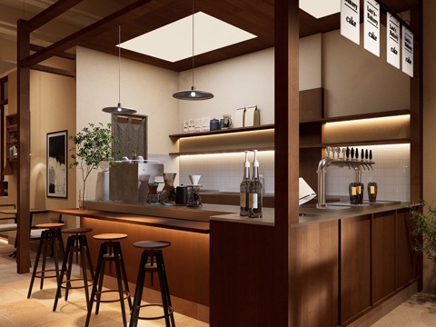 新中式酒馆 新中式咖啡厅 奶茶店 吧台 操作台su模型