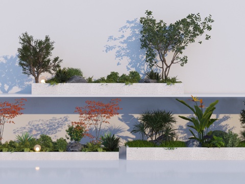  现代景观花坛 植物组合3d模型 