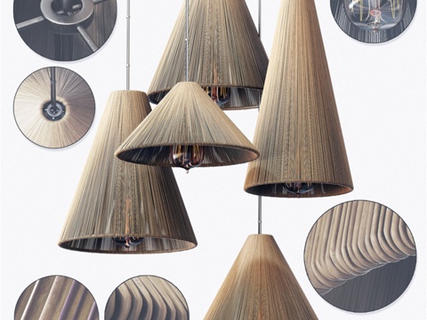  木质藤编锥形 N5 灯3d模型 