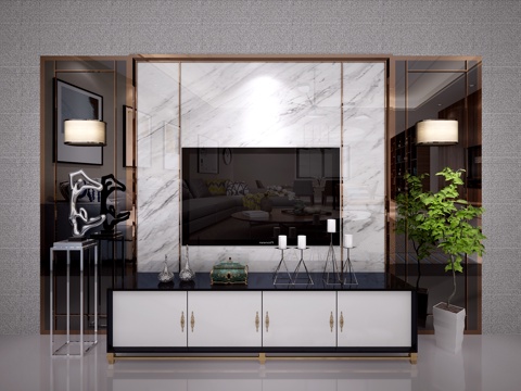  现代电视背景墙 中式电视背景墙 北欧电视背景墙 现代装饰3d模型 