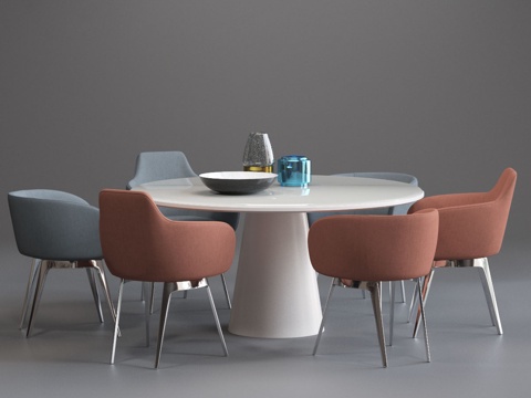  现代北欧简约圆形餐桌椅3d模型 