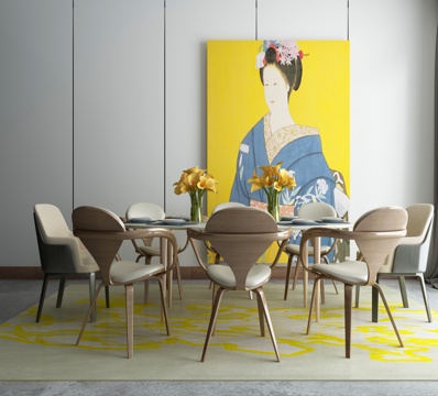  新中式餐桌椅组合3d模型 