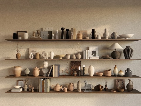 中古侘寂摆件组合 中古风摆件 侘寂风摆件 书籍 花瓶花艺 台su模型