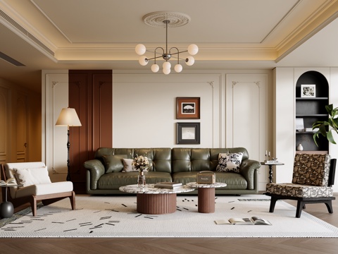  法式中古风客厅3d模型 