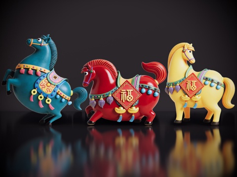 2D马年手办 国潮手办 马年摆件 非遗传承活动 非遗手办su模型
