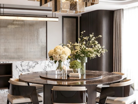  现代轻奢餐厅 餐桌椅 吊灯3d模型 