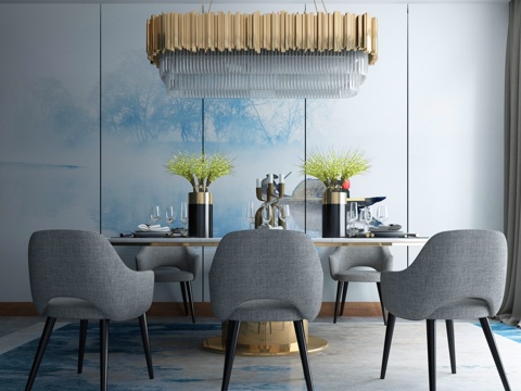  新中式餐桌椅组合3d模型 