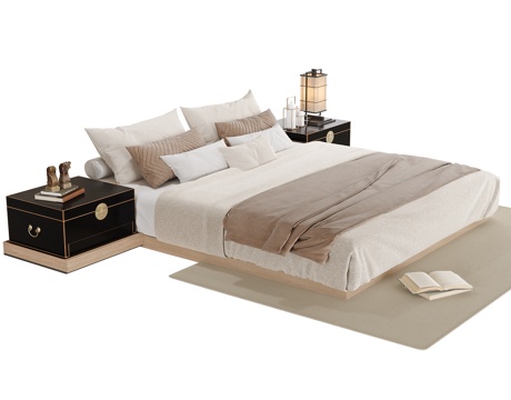  现代双人床 床头柜3d模型 