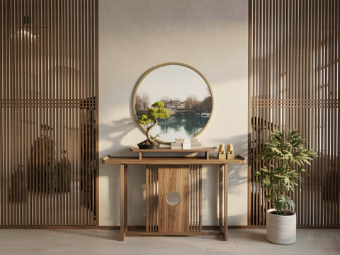 新中式端景条案su模型