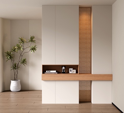 现代藤编隔断柜 玄关柜 隔断鞋柜su模型