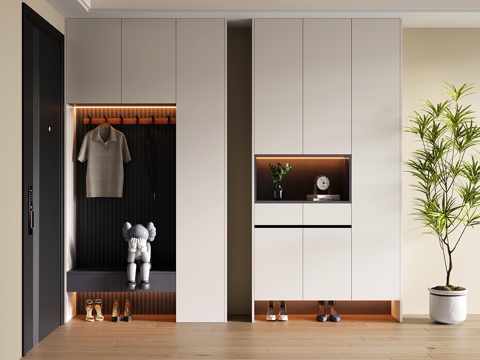 现代鞋柜 玄关鞋柜 换鞋凳鞋柜一体su模型