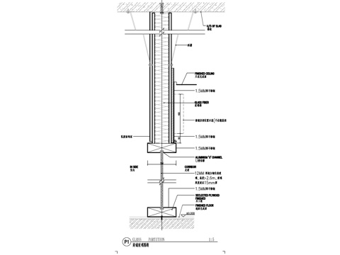 钢化玻璃隔墙节点大样图cad施工图