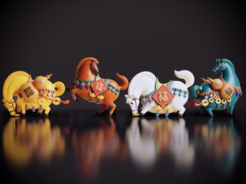 2D马年手办 国潮手办 马年摆件 非遗传承活动 非遗手办su模型