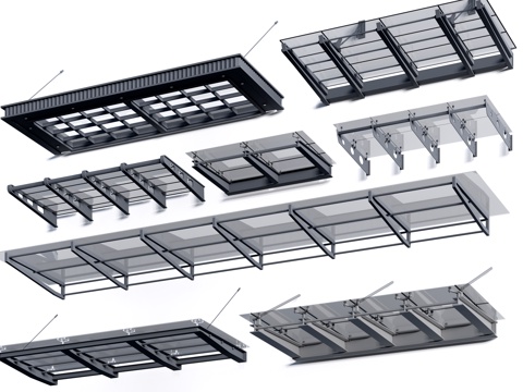 现代玻璃雨棚 钢构雨棚 玻璃雨打 阳光棚su模型
