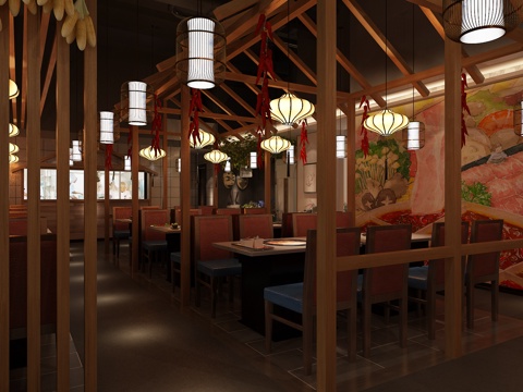  中式火锅店3d模型 