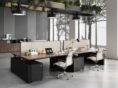  现代简约办公室 员工桌椅组合3d模型 