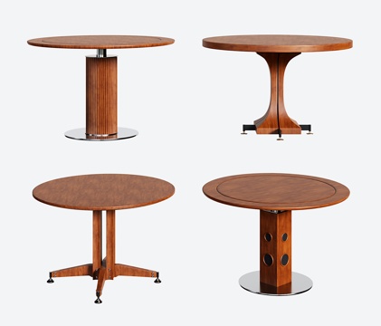  复古中古餐桌 圆形餐桌3d模型 