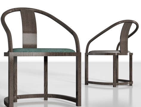  新中式实木布艺单椅组合3d模型 