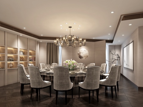  现代包间 包厢 饭店 餐桌椅 吊灯3d模型 