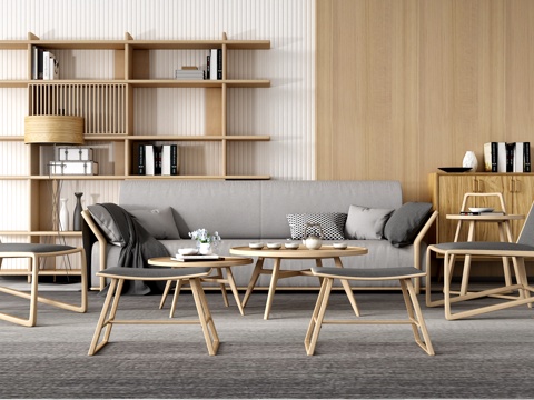  新中式沙发 茶几 摆件组合3d模型 