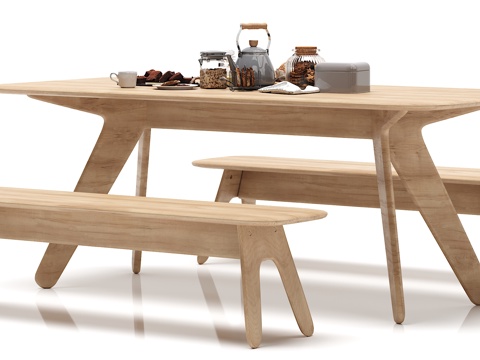  现代 实木餐桌 椅子 摆件组合3d模型 