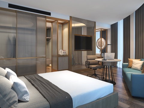  现代酒店客房 标准间客房 双人间 大床房 快捷酒店客房3d模型 