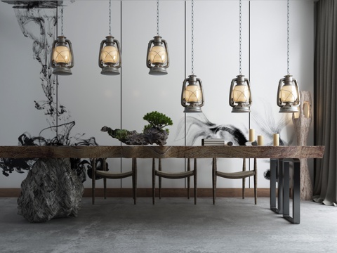  新中式茶室书房3d模型 