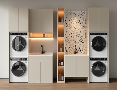  现代阳台洗衣机柜 洗手池3d模型 