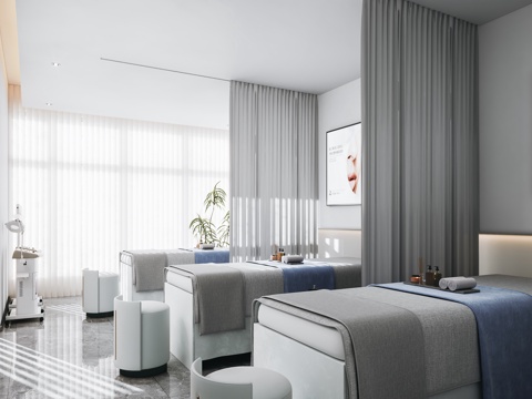  现代美容院包间 美容Spa 皮肤护理室 多人美容室 美容仪器3d模型 