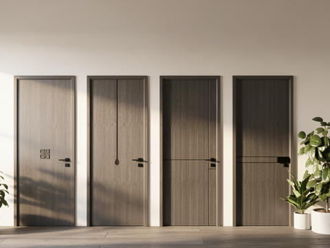 中古新中式单开门 木单开门 卧室门 房门su模型