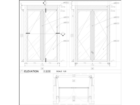 金属框玻璃门节点大样图cad施工图