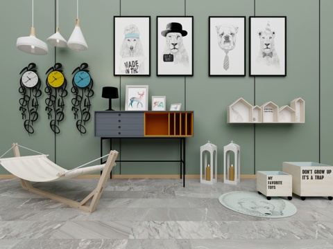  北欧边柜摆件挂画3d模型 