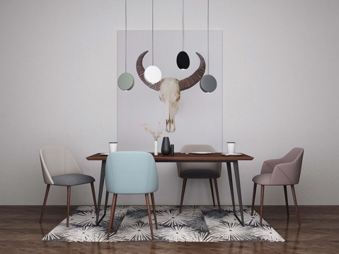  北欧餐桌椅 吊灯 装饰画 挂画 椅子 餐桌 地毯3d模型 